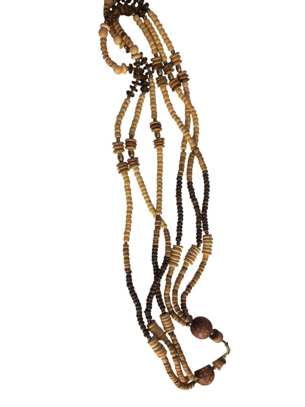 Wooden Beaded Multi-Strand Necklace With Brown & Natural Tones Tribal-Inspired J